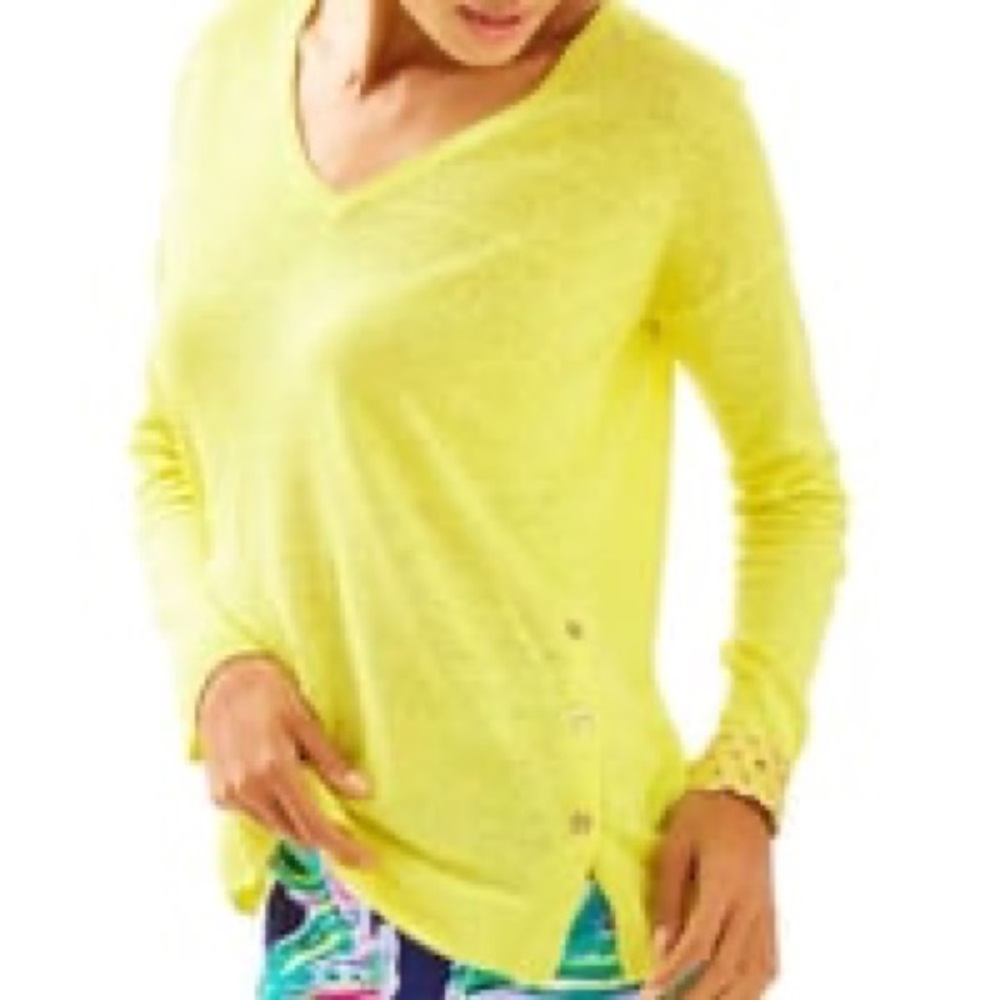 Lilly Pulitzer 100% linen yellow lightweight Liesel  sweater XS